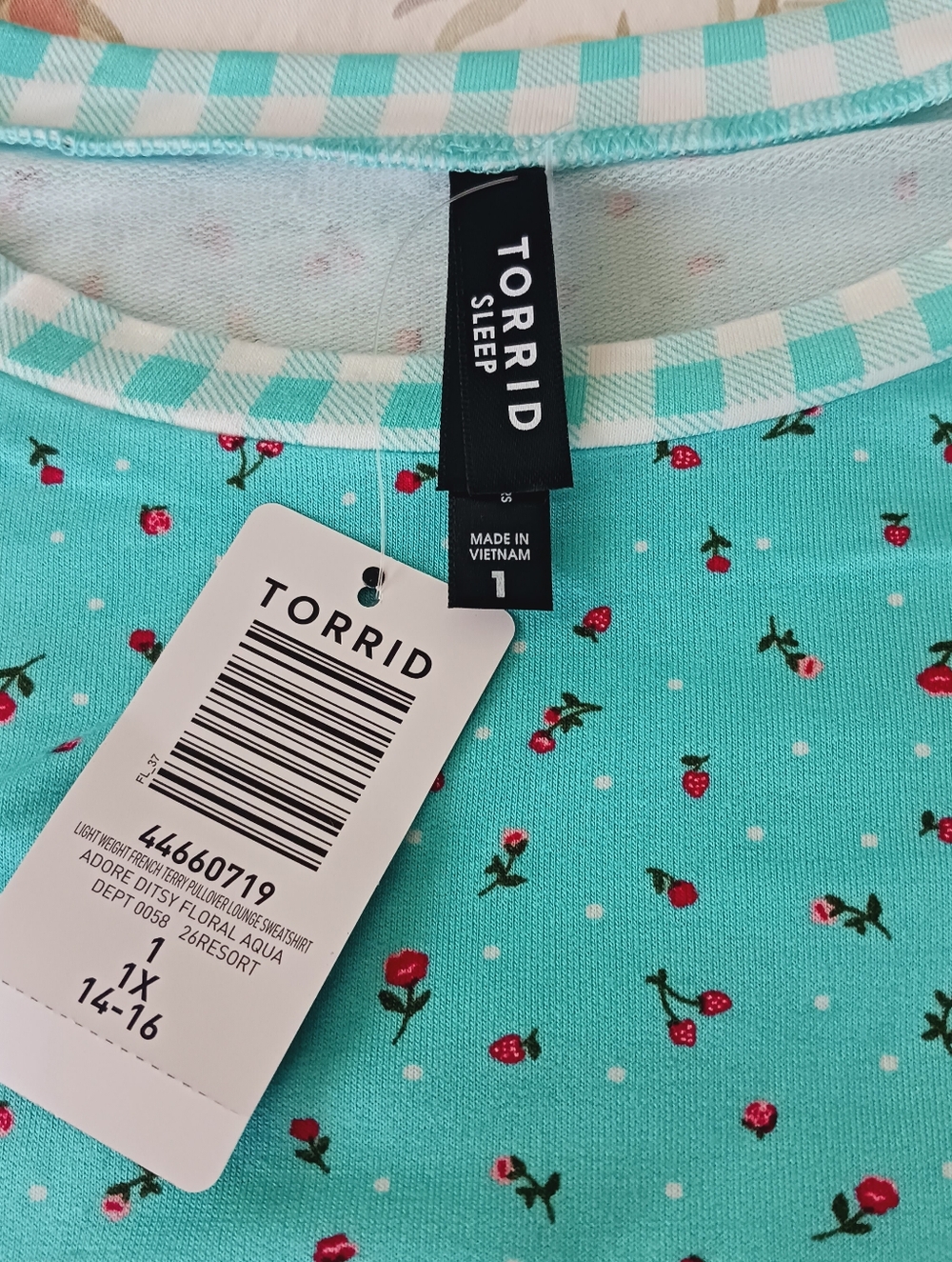 NWT Torrid Aqua Floral & Gingham Two-Piece Pajama Set - Picture 5 of 6
